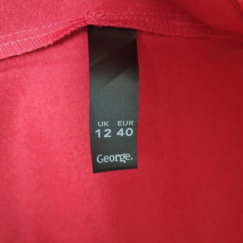 George Satin Dress Size 12 Red Pencil Dress Sweatheart Neckline Knee Length Belt - Picture 7 of 8